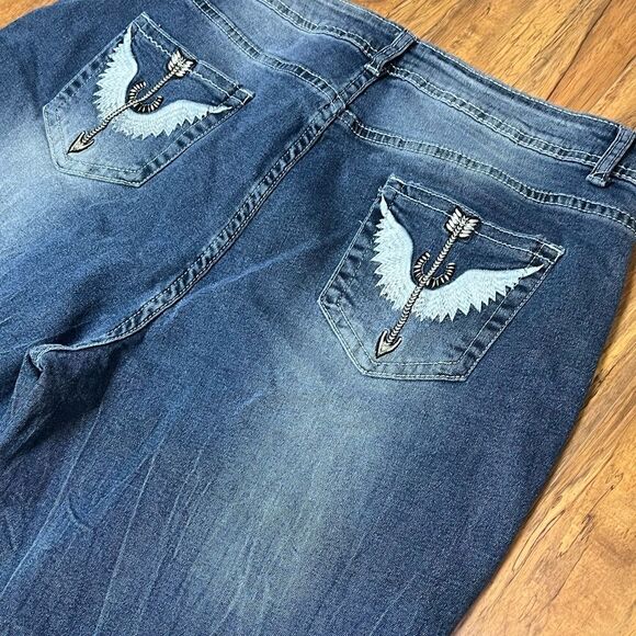 Vintage y2k Low Waist Bootcut Jeans.Cross Print Straight Leg Denim jeans - Picture 11 of 12